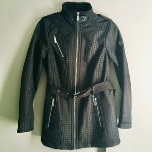 Michael Kors Black Houndstooth Zip Trench Jacket Coat - Water Resistant